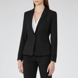 Reiss Size 4 Hanneli One Button Slim Fit Shirred Back Textured Tailored Blazer